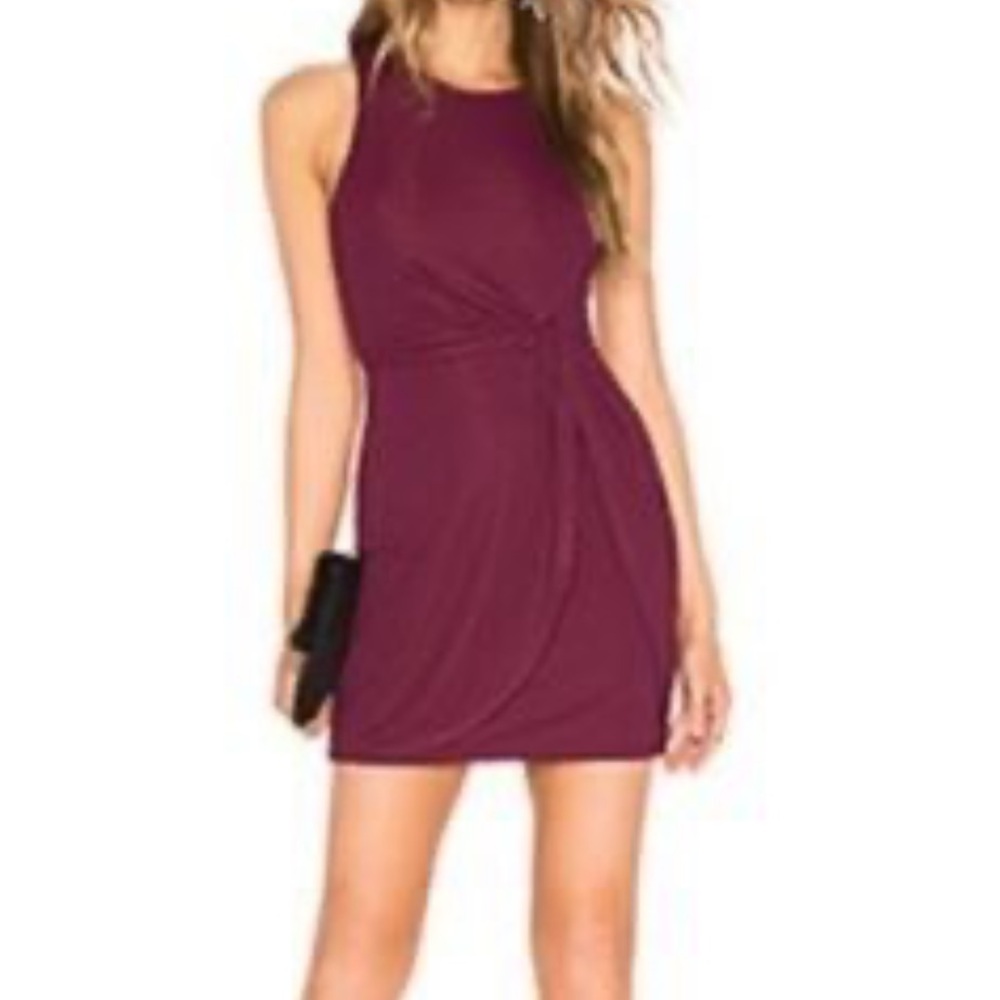 Privacy Please Revolve Burgundy Faux Wrap Shimmer Knit Mini Dress